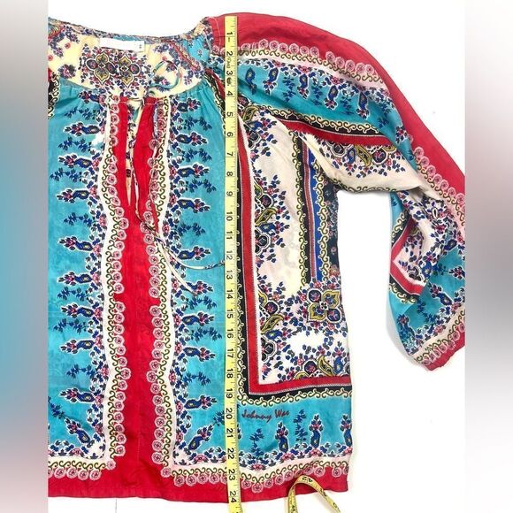 Sundance Johnny Was 100% Silk Handkerchief Print Top - Picture 7 of 11